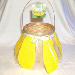 Basket with Wearable Tutu Yellow Felt  White Tulle & Ribbon Easter NWT